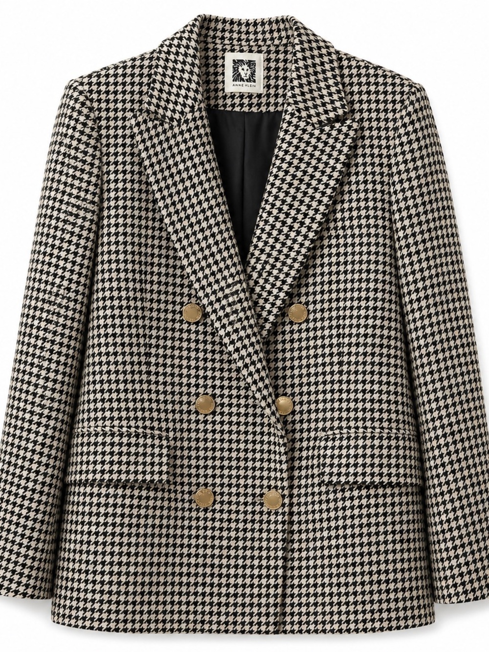 Anne Klein Black and White Houndstooth Double-Breasted Blazer